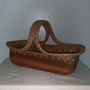 Rattan handle solid wood basket, Made in Philippines